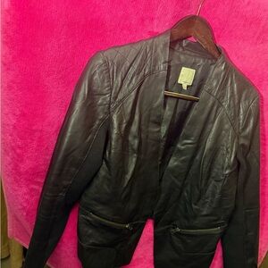 Halogen Black Leather Jacket/Half Sweater Sleeve